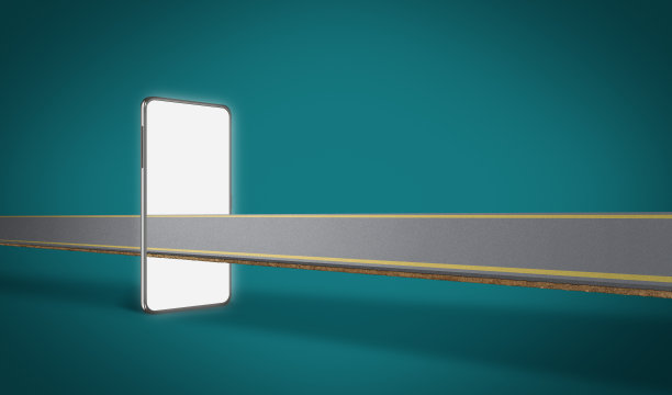 从手机出来的3d道路插画。购物在移动。创意广告和模型。设计广告。旅游度假道路广告。图片下载