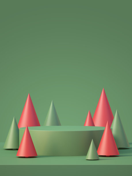 圣诞和新年产品平台模型展示背景与圣诞树，3D渲染背景图片下载