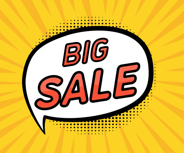 黄色背景上带有表情文字的漫画演讲泡泡大卖。矢量插图。图片下载