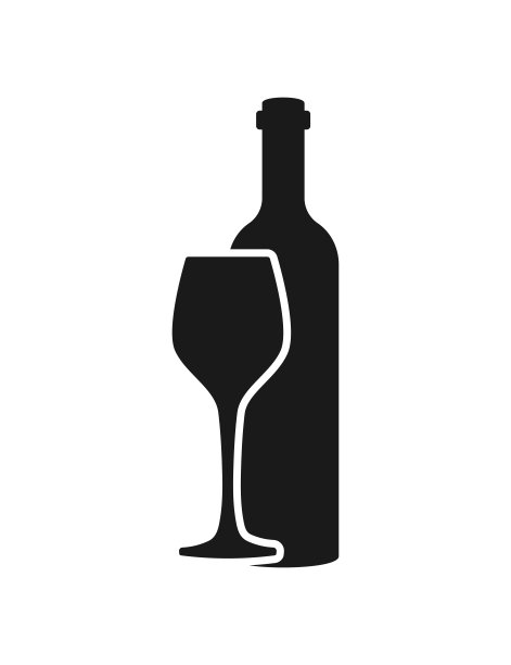 酒瓶和玻璃剪影符号孤立在白色背景上图片下载