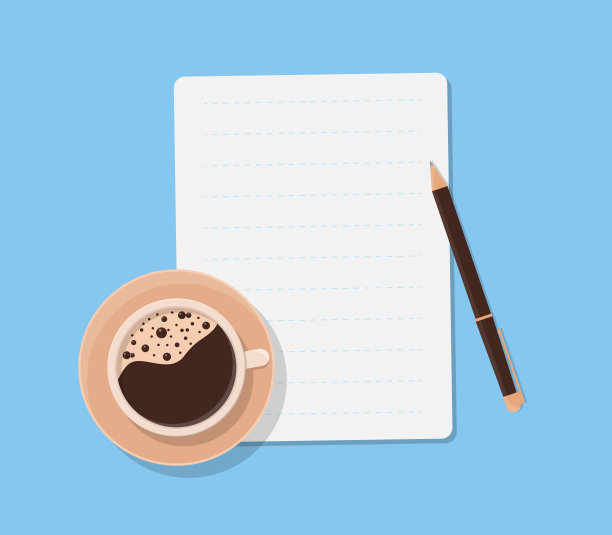 计划的概念。纸，笔和咖啡杯平面插图图片下载