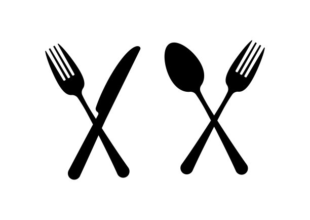 叉刀和勺子矢量图标集。图片下载