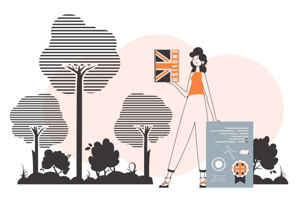 女孩的英语老师。学习一门外语的概念。线性时尚风格。图片下载