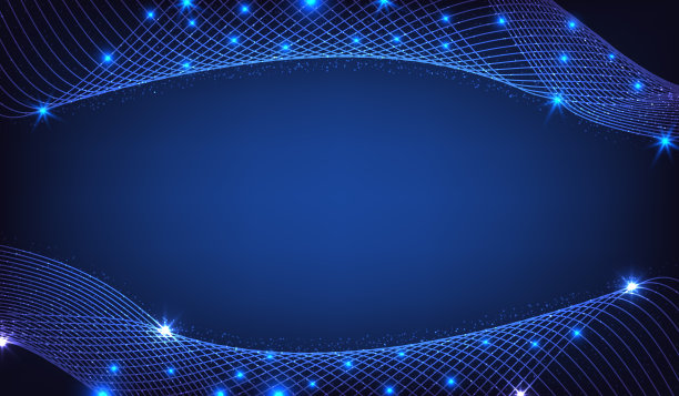 深蓝色背景上的动态波网格线的未来技术。文本信息的数字拷贝空间。网格图案形成分形矢量背景。图片下载