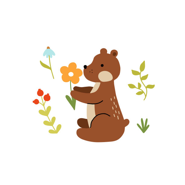 可爱的卡通熊在森林-斯堪的纳维亚风格矢量插图孤立的白色背景为您的设计图片下载