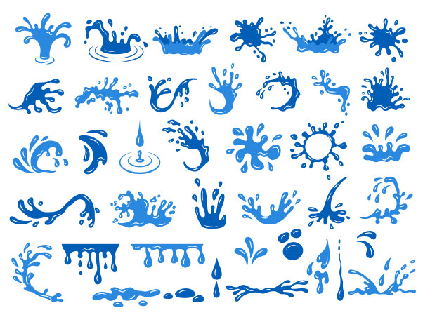水滴。流动液体油漆油墨或水的最近矢量风格化模板隔离图片下载