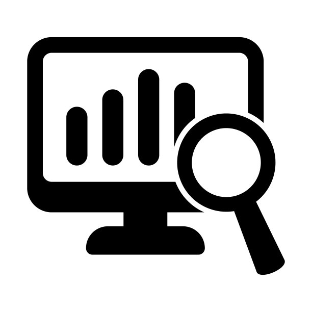 屏幕上有报表图标，在线监控概念，统计图标。在线搜索图标。图片下载
