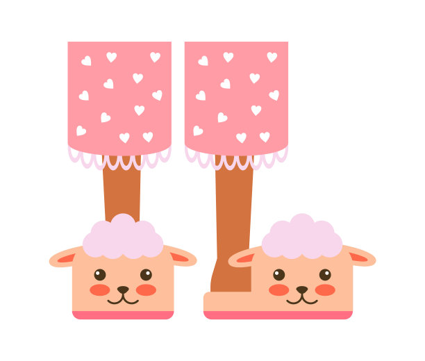 穿着绵羊拖鞋的孩子。矢量图图片下载