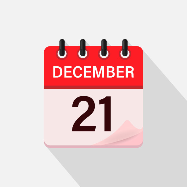 12月21日，日历图标与阴影。日、月。平面向量插图。图片下载