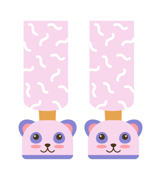 穿着猫拖鞋的孩子。矢量图图片下载