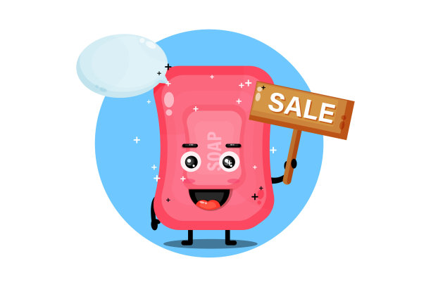 可爱的肥皂吉祥物与销售标志图片下载