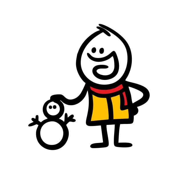 裹着围巾和冬装的小孩微笑着堆雪人。图片下载