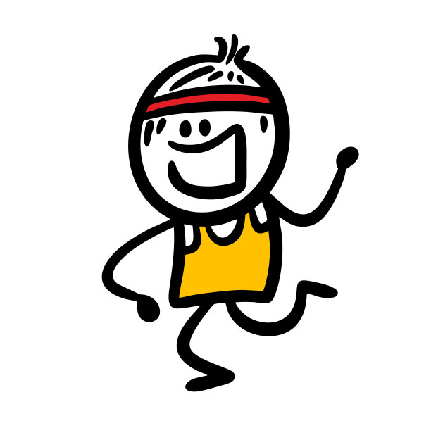 可爱的手绘男孩做早上的健身锻炼与快乐的脸。图片下载