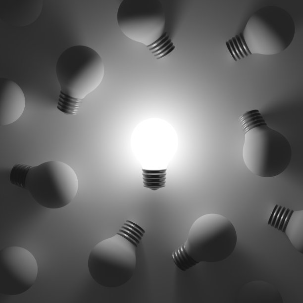 发光的灯泡有着不同的想法。创意和创新观念观念。领导力，创新，伟大的想法和个性的概念。三维渲染图片下载