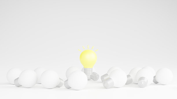 发光的灯泡有着不同的想法。创意和创新观念观念。领导力，创新，伟大的想法和个性的概念。三维渲染图片下载