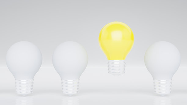 发光的灯泡有着不同的想法。创意和创新观念观念。领导力，创新，伟大的想法和个性的概念。三维渲染图片下载