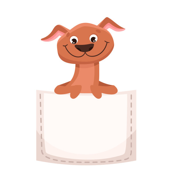 可爱的狗在口袋里。卡哇伊有趣和快乐的小狗为t恤设计，儿童印刷，婴儿洗礼邀请。向量的卡通插图图片下载