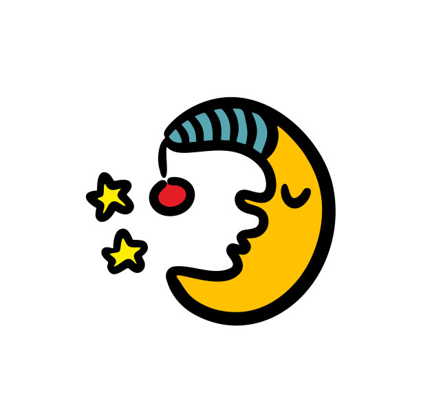 手绘插图沉睡的月亮和明亮的星星在天空。图片下载