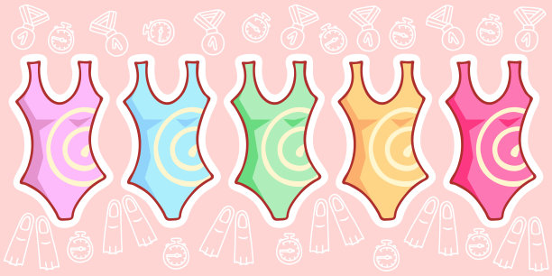 可爱的手绘st的运动泳衣涂鸦卡通风格。用中性的糖果色构图。卡哇伊元素的卡片，社交媒体横幅，贴纸，儿童游戏室装饰。矢量图图片下载