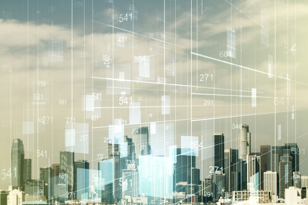多曝光抽象虚拟图形数据电子表格草图洛杉矶城市景观背景，分析和分析概念图片下载