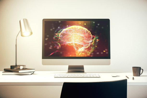 创造性的人工智能概念与人脑素描在现代笔记本电脑显示器。三维渲染图片下载