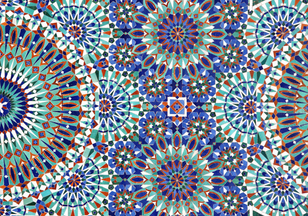 几何装饰的古代马赛克墙的细节。水平或垂直背景与传统摩洛哥瓷砖装饰图片下载