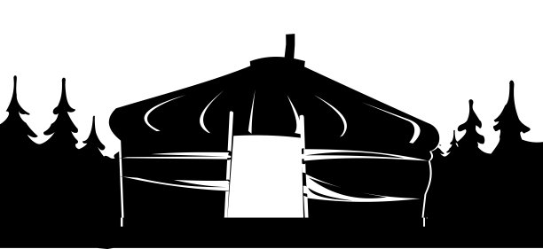 帐篷在苔原。轮廓设计。北极地区北方游牧民族的住所。从毛毡和皮。孤立的白色背景。说明向量。图片下载
