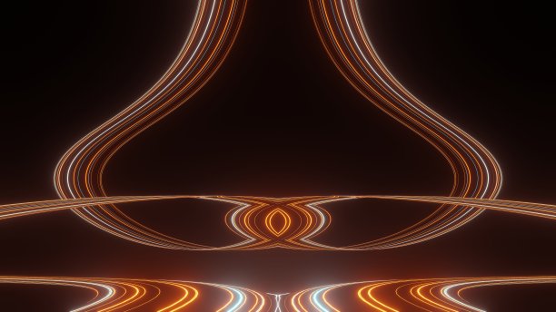 抽象的彩色霓虹灯发光背景。速度的光照亮。在黑暗的景象中发出荧光。曲线移动的线条形状。3 d渲染。图片下载