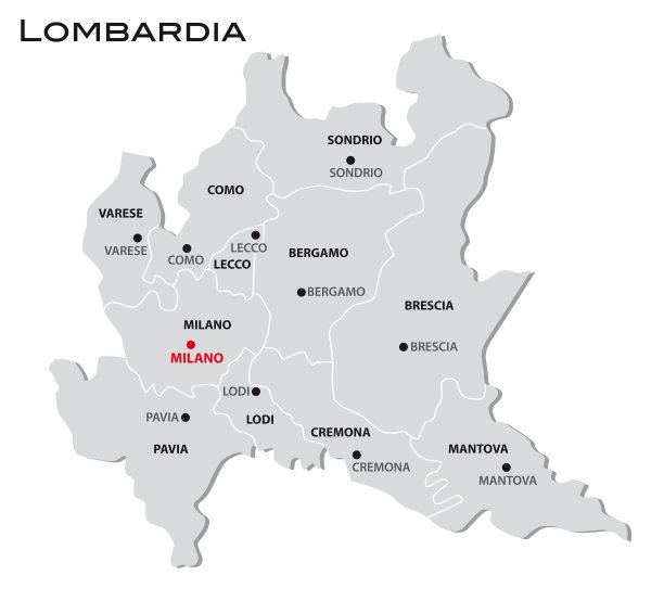 意大利伦巴第大区简单的灰色行政地图图片下载