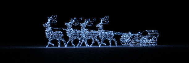 3d插图人力车灯与四只驯鹿，闪耀在圣诞夜图片下载