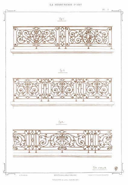 阳台，路易十四风格(3个设计)，由1890 Ironwork Art设计。图片下载