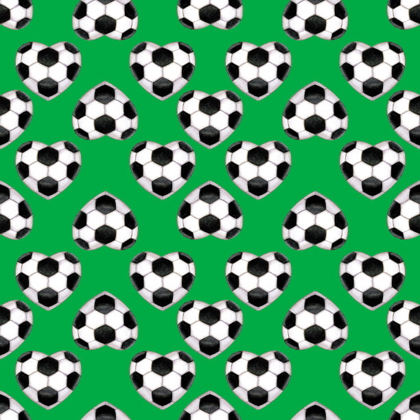 足球的水彩图案插画。心形的足球。在绿色背景上。手绘图片下载