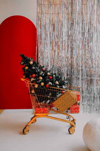 购物车里的圣诞树图片下载