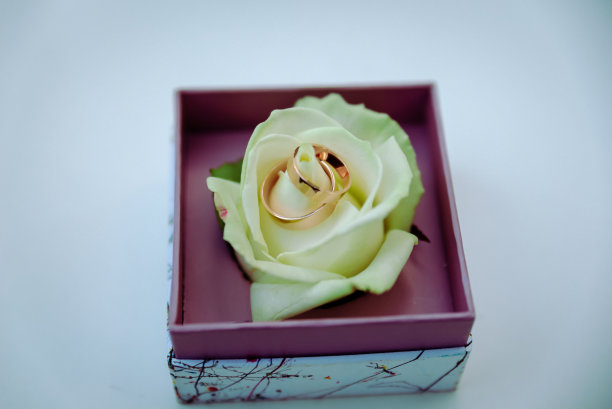 两枚结婚戒指在地板上形成对比图片下载