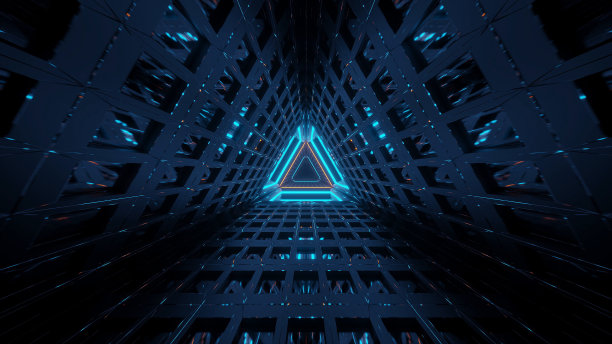 渲染抽象的未来主义背景与发光的霓虹灯图片下载