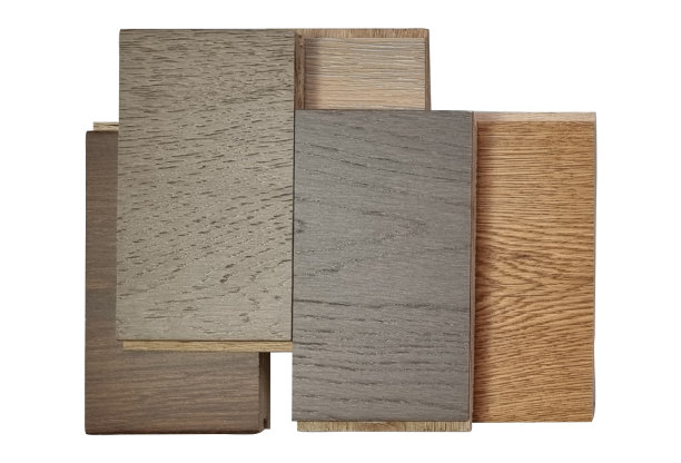 多种颜色和纹理的工程木地板瓷砖(点击锁定)，包括橡木，灰，胡桃木，枫木，柚木纹理隔离在白色背景与裁剪路径。木地板瓷砖调色板。图片下载