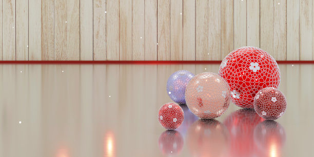 圣诞快乐新年背景礼盒和木质地板上的有机玻璃3D插画图片下载