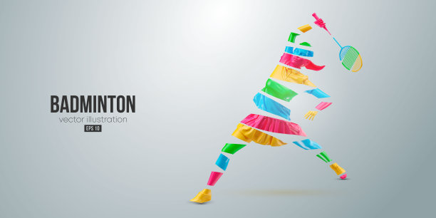 抽象轮廓的羽毛球运动员在白色背景。女羽毛球运动员在打羽毛球。矢量图图片下载