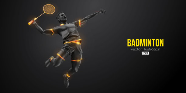 抽象轮廓的羽毛球运动员在黑色背景。羽毛球运动员打羽毛球。矢量图图片下载
