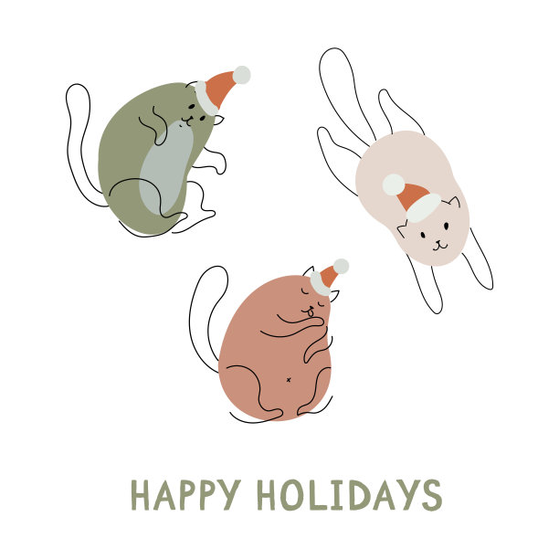 圣诞快乐，新年快乐。可爱的圣诞贺卡。戴着圣诞老人帽的蓬松猫。宠物。矢量素材图片下载