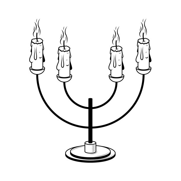 抽象涂鸦元素手画蜡烛在烛台火火焰素描矢量设计风格背景插图卡通图片下载