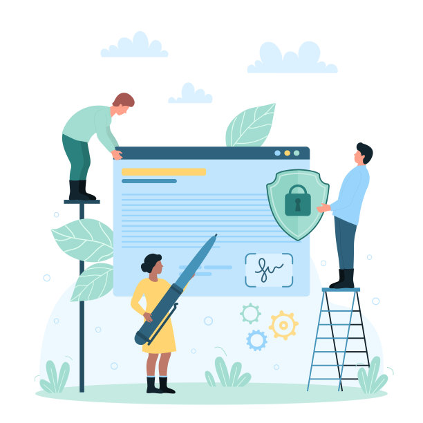 数字签名用于在线签署文件，小人用笔签署协议图片下载