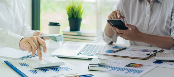 讨论以图表和图形显示的报告。参与概述头脑风暴业务人员审查分析重要的财务报告图片下载