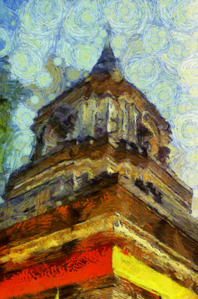 古塔插画创造了印象派的绘画风格。图片下载