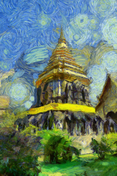 古塔插画创造了印象派的绘画风格。图片下载