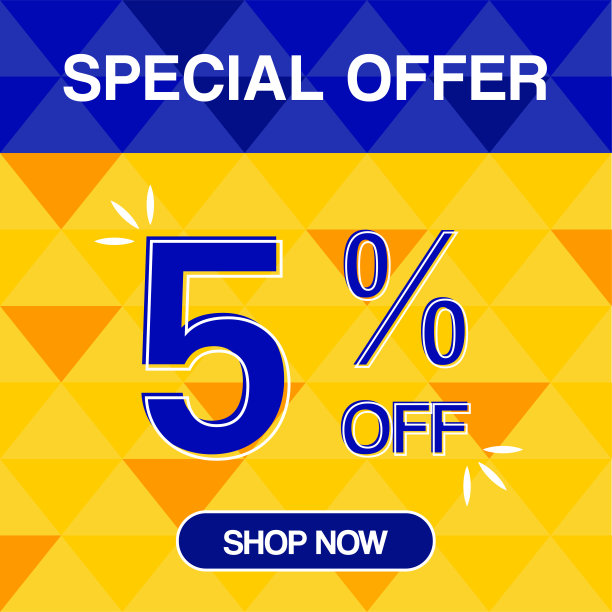 5%折扣特别优惠标签橙色和蓝色背景商店现在图片下载