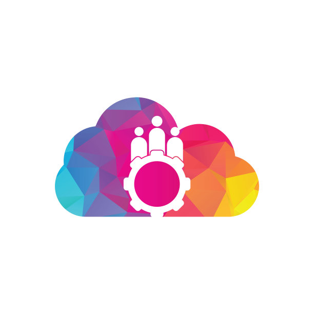 齿轮人云形状概念矢量标志设计模板。图片下载