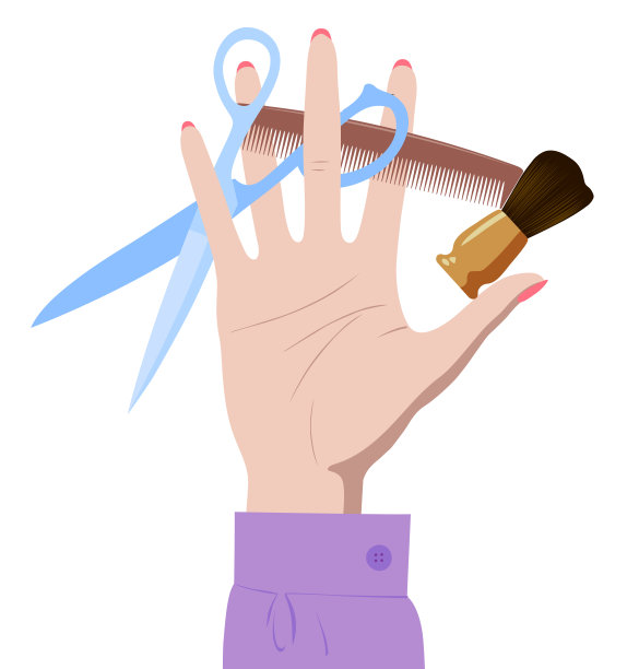 女手用剪刀，手指间用刷子和梳子图片下载