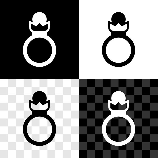 将钻石订婚戒指图标隔离在黑色上图片下载