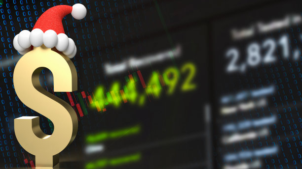 金元符号和圣诞老人帽子的商业背景3d渲染图片下载